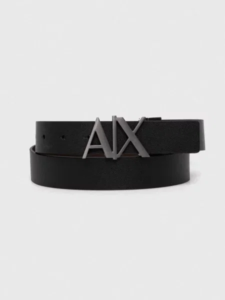 Pasek Armani Exchange skórzany z autografem czarny