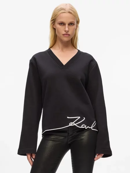 Karl Lagerfeld bluza z bawełną z aplikacją czarny