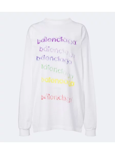 Tricou Balenciaga din jerseu cu autograf alb