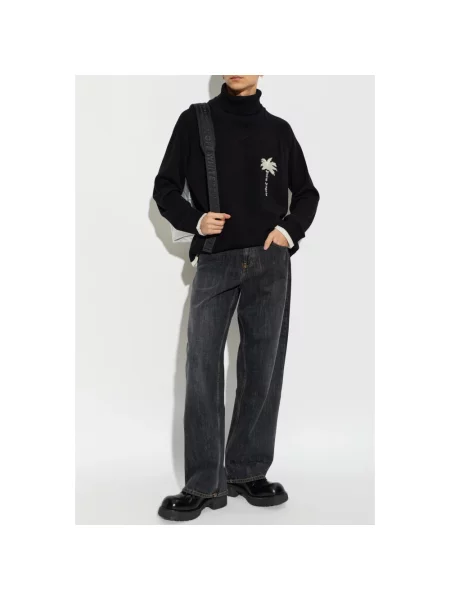 Sweter z golfem Palm Angels wełniany z logo do golfa czarny