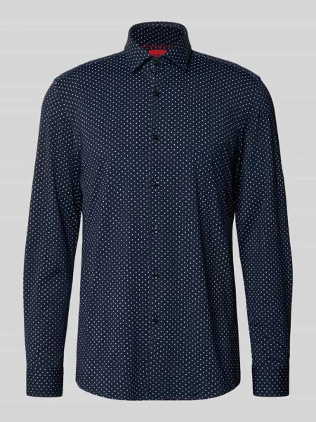 Koszula biznesowa o kroju slim fit z kołnierzykiem typu kent model KENNO' Hugo granatowa