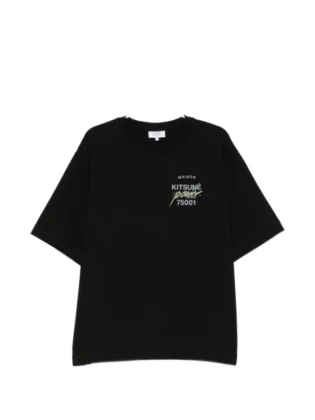 Tricou Maison Kitsune cu imagine negru