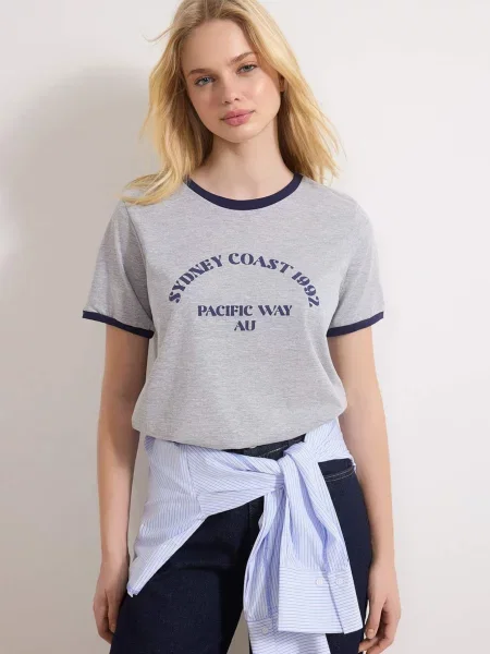 Trendyol Tricou albastru închis / amestecat gri
