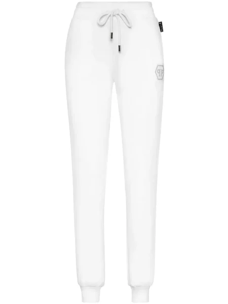 Pantaloni Philipp Plein de cristal alergare alb