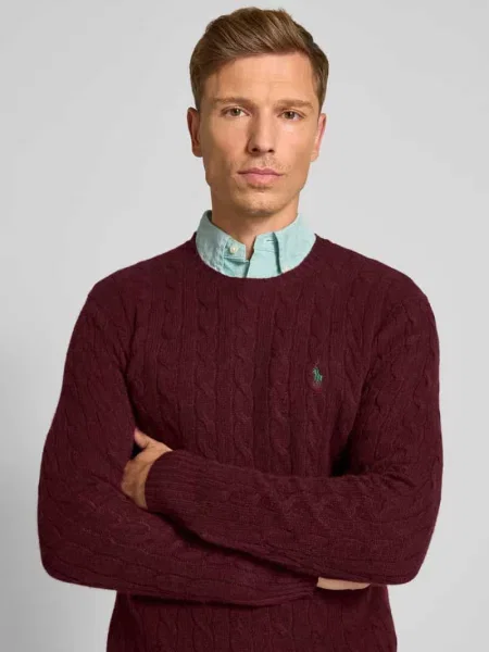 Sweter z dzianiny o kroju regular fit z mieszanki wełny i kaszmiru Ralph Lauren czerwony