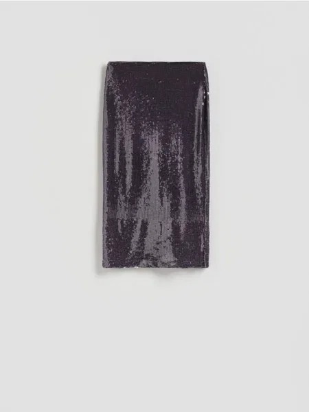 Reserved Spódnica midi z cekinami ciemnofioletowy