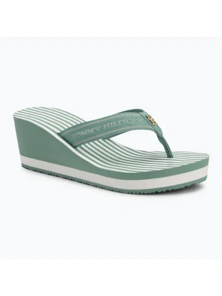 Дамски джапанки Tommy Hilfiger Stripes Wedge Beach Sandal charming green зелено