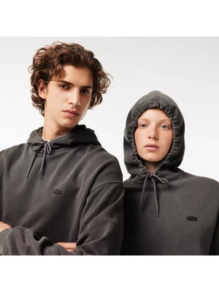 Lacoste Bluza Z Kapturem Loose Fit Cotton Fleece szara