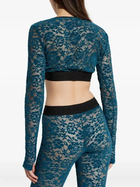 Топ Versace Jeans Couture на цветя с дантела изрязани синьо