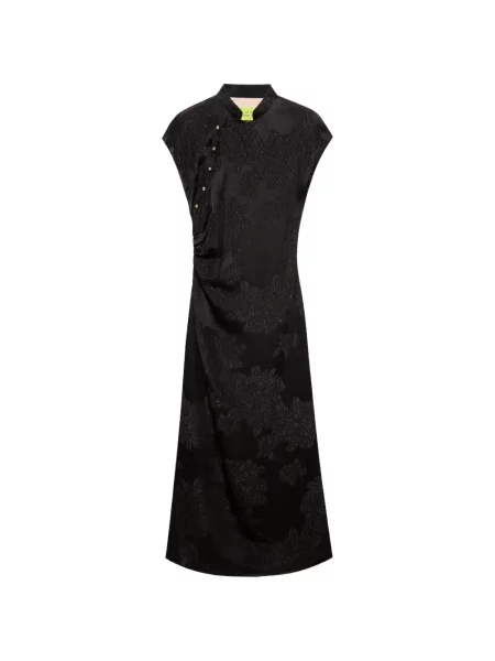 Rochie midi Shanghai Tang cu model floral cu volane negru