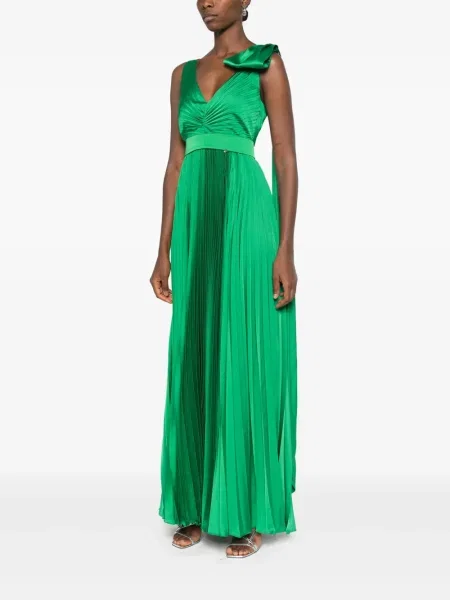 Rochie maxi Nissa cu funde plisată de costum verde