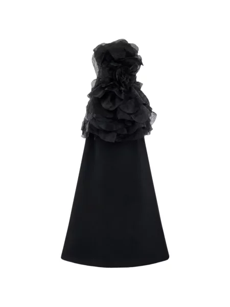 Rochie maxi Gemy Maalouf cu model floral fără bretele negru