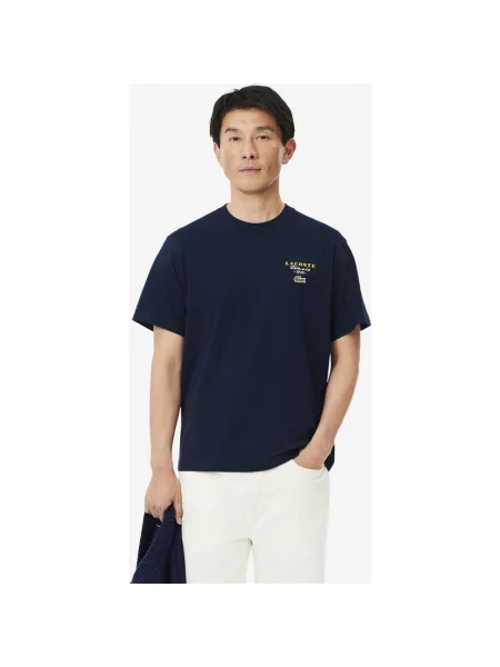 Koszulka z krótkim rękawem damska Lacoste Embroidered Accent granatowy żółty ciemnozielony S niebieska