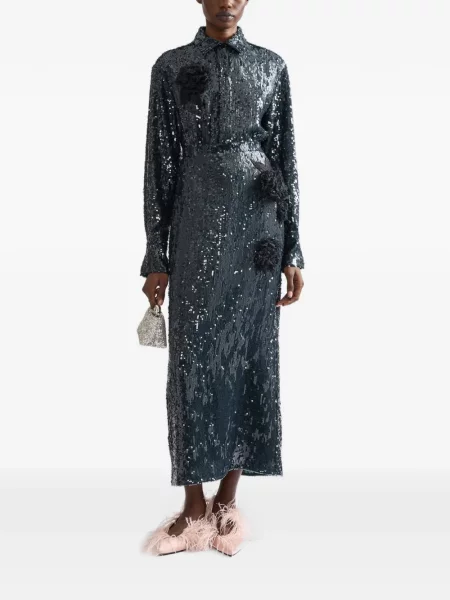 Fustă midi Erdem cu paiete cu model floral verde