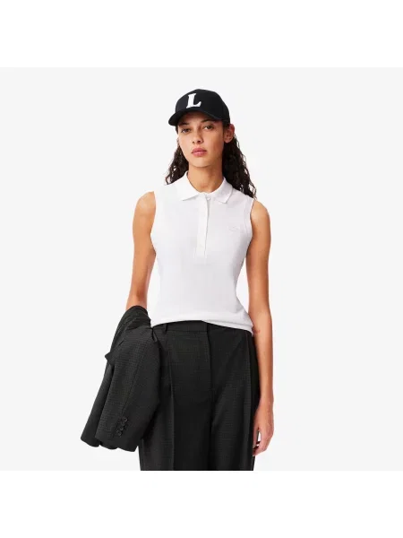 Lacoste Koszulka Polo Bez Rękawów Ze Stretchem Slim Fit biała