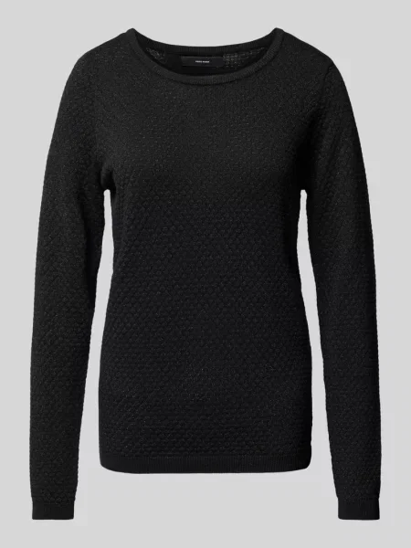 Sweter z dzianiny o kroju regular fit z efektowną przędzą model ‘CARE SHINE’ Vero Moda czarny
