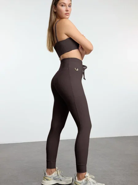 Trendyol Brown Brushed Scuba Full Length Sports Leggings maro