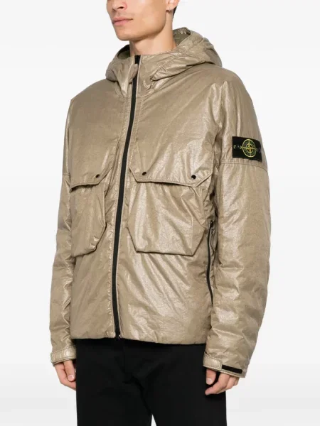 Geacă Stone Island cu glugă cu strasuri verde