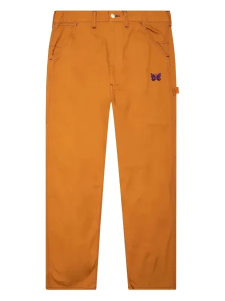 Keprové kalhoty Needles s výšivkou oranžové