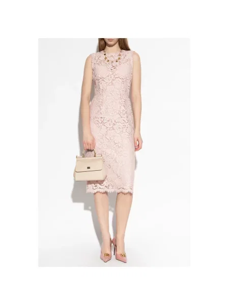 Sukienka Dolce And Gabbana bez rękawów koronkowa różowa