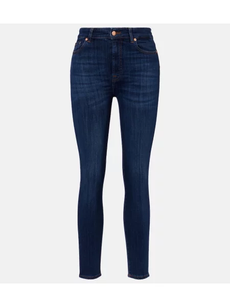 Jeansy skinny 7 For All Mankind z wysoką talią o krotszym kroju niebieskie