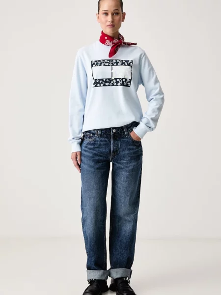 Tommy Jeans pulover bombažen modra