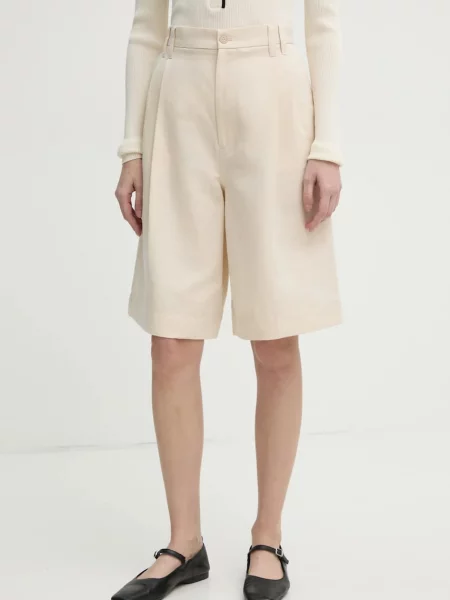 Filippa K pantaloni scurti din in femei neted high waist bej