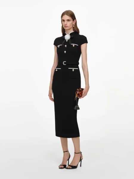 Rochie midi Self-portrait de lână negru