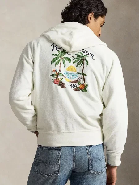 Polo Ralph Lauren pulover s kapuco bombažen bež