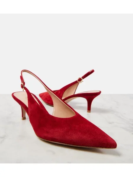 Pantofi cu toc Gianvito Rossi din piele de căprioară slingback roșu