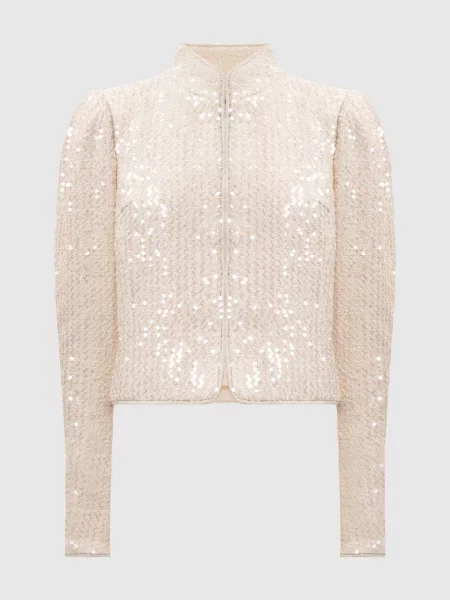 Твідовий жакет з паєтками Twinset бежевий