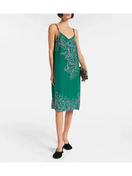 Rochie Dries Van Noten de mătase cu mărgele de costum verde