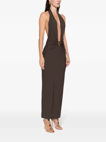 Rochie Christopher Esber cu gât halter de costum maro