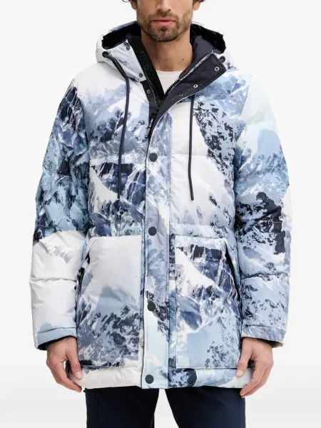 Palton Guess cu glugă cu imagine albastru