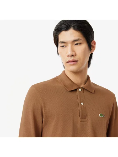 Lacoste Polo Klasyczny Krój Długi Rękaw brązowe