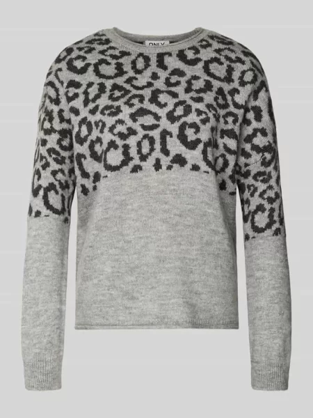 Sweter z dzianiny o kroju regular fit ze zrolowanym okrągłym dekoltem model ‘JADE’ Only szary