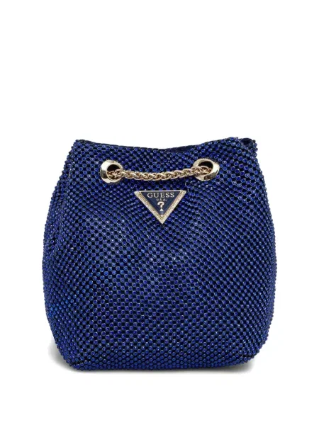 Чанта тип bucket Guess с автограф синьо