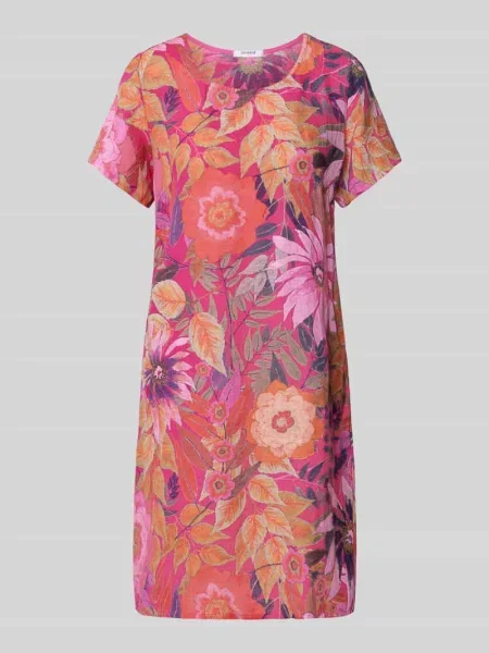 Sukienka lniana o długości do kolan z okrągłym dekoltem model Zabaione