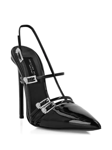 Pantofi cu toc Philipp Plein cu cataramă slingback negru