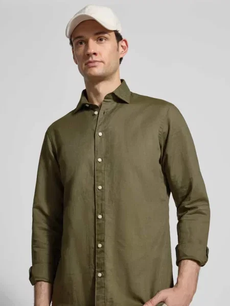 Koszula casualowa z mieszanki lnu o kroju regular fit Jake*s zielona