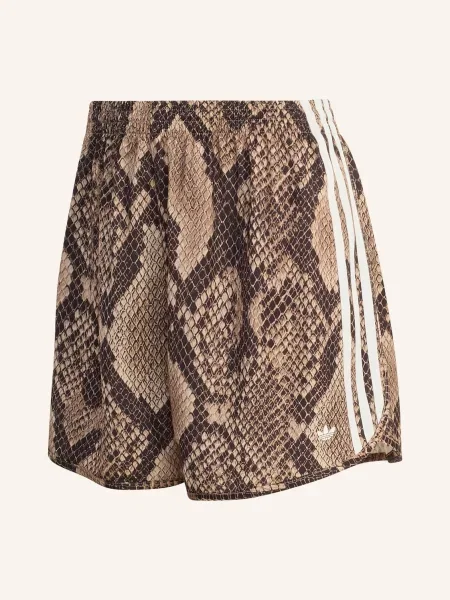 Adidas Originals Saténové Šortky Snake Print Satin béžová / tmavě hnědá bílá