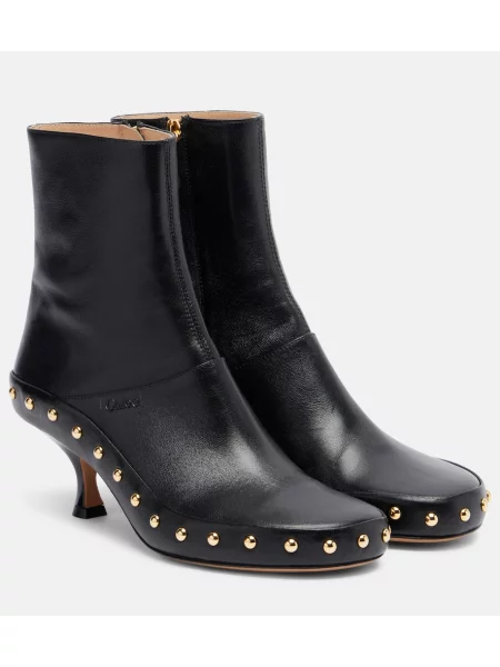 Cizme scurte Chloé din piele cu tepi negru