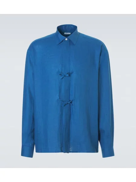 Lněná košile Kiton s mašlí modrá