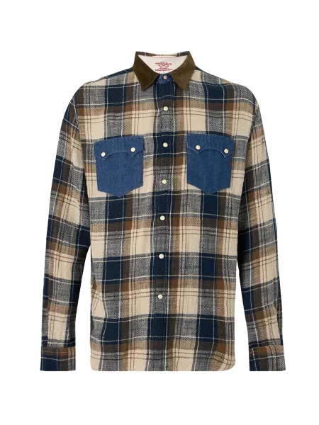 REPLAY Cămașă / albastru marin / albastru denim / maro bej