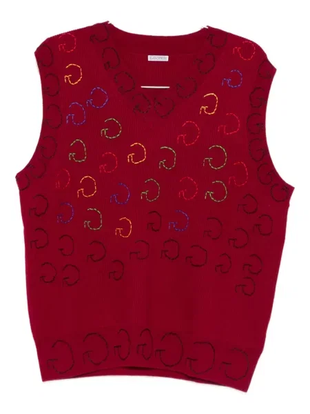 Пуловер Glass Cypress с V-образно деколте червено