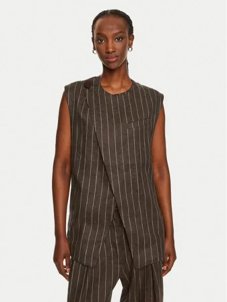Ленен елек Day Birger et Mikkelsen Enid Casual Linen Stripe с едно копче кафяво