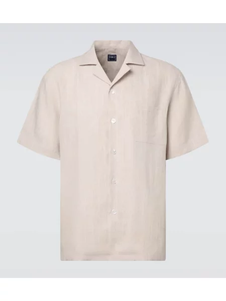 Lněná pruhovaná košile Fedeli béžová