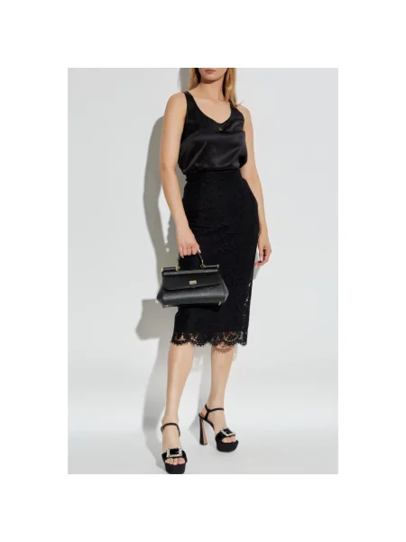 Top Dolce And Gabbana skórzany z logo czarny