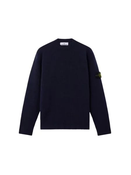 Sweter Stone Island wełniany z okrągłym dekoltem z kamieniami niebieski