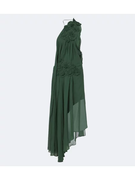 Rochie de cocktail Victoria Beckham de mătase cu model floral cu aplicații verde